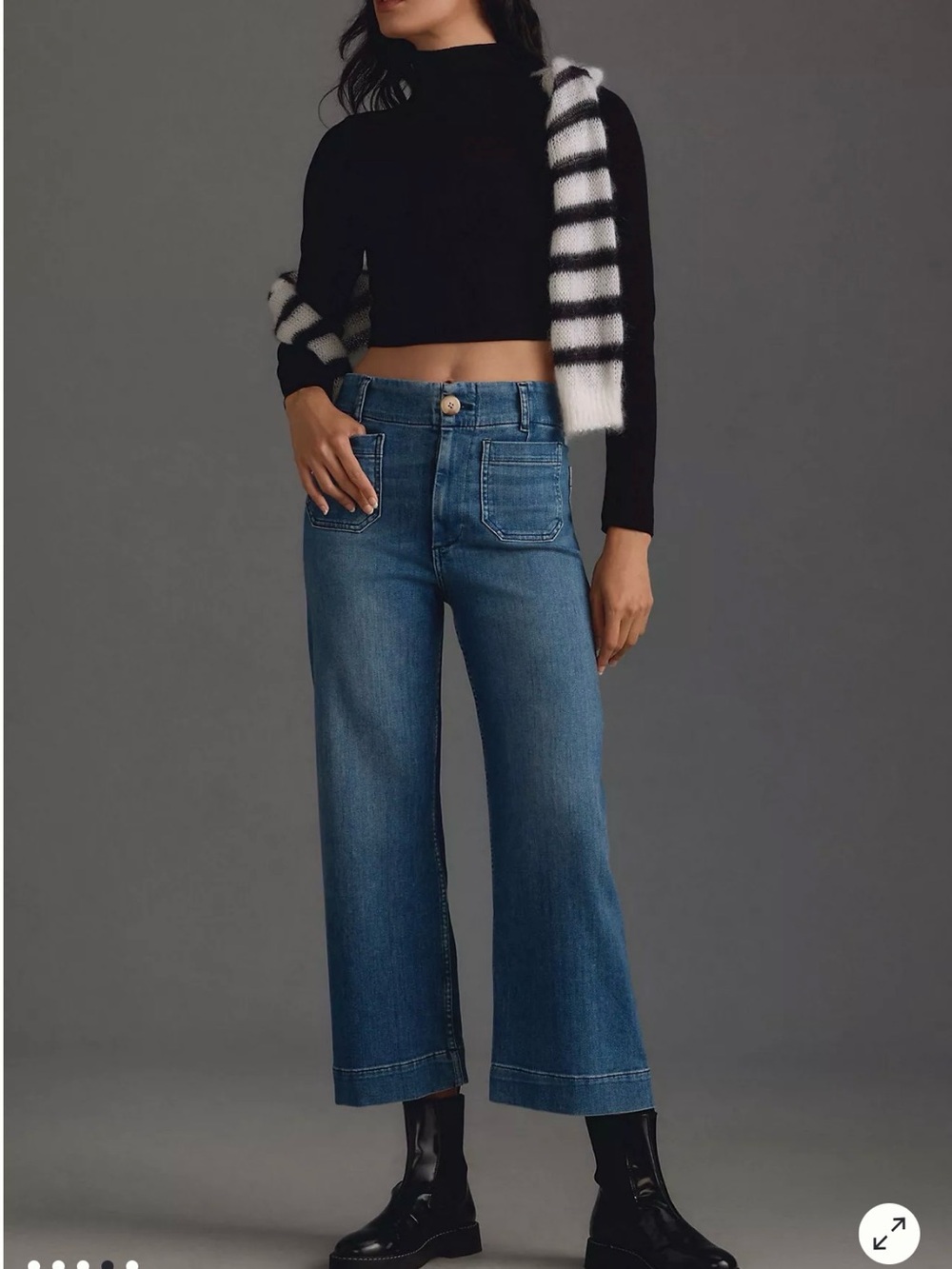 Maeve Anthropologie The Colette Jeans 27 Wide Leg Crop Patch Pocket Blue